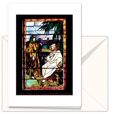 Cards: TMC Orig Jesus with Samaritan Woman (Stain Glass) (pack of 3)